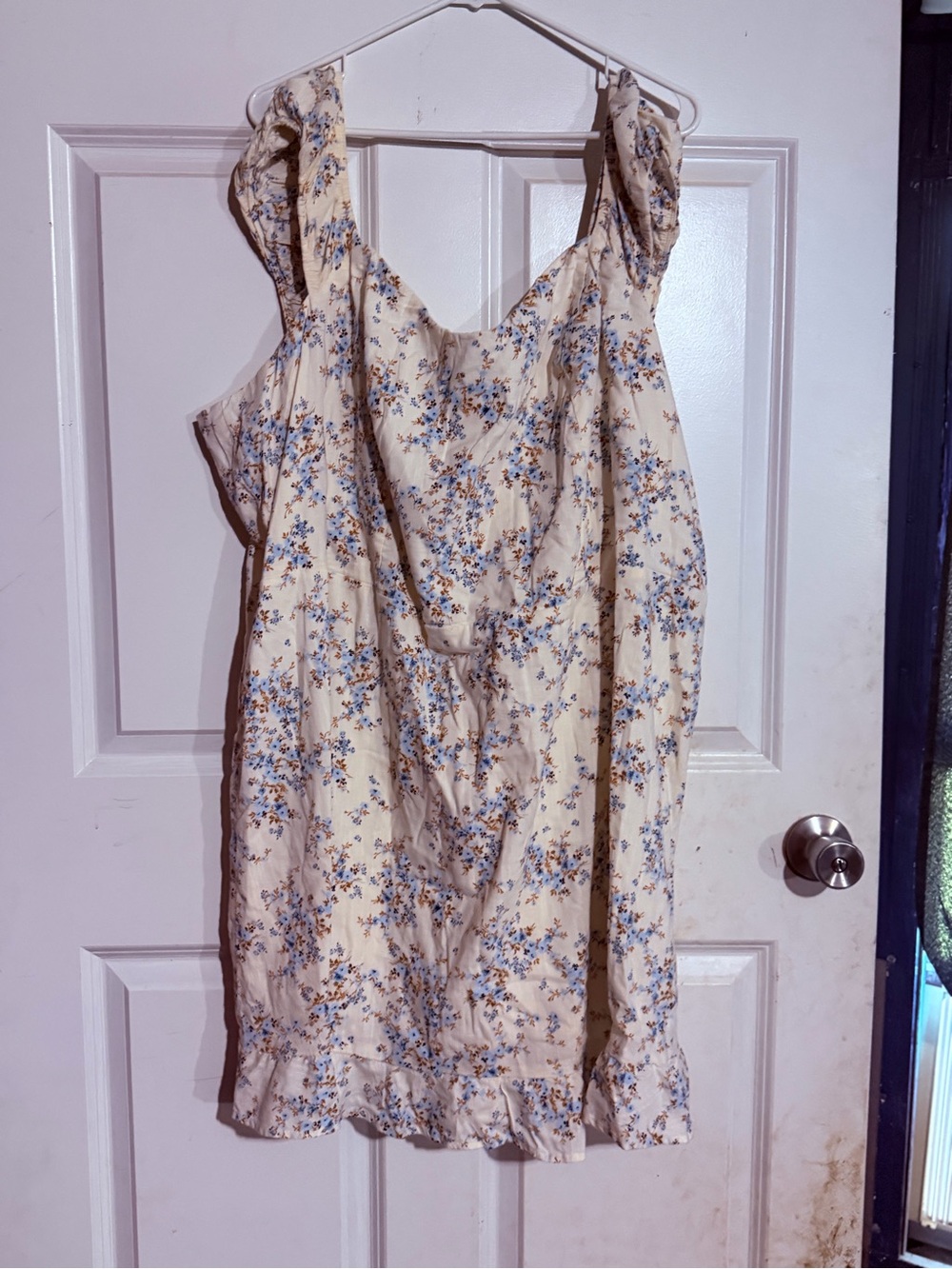Old Navy Cream Floral Midi Dress with Blue and Brown Flowers